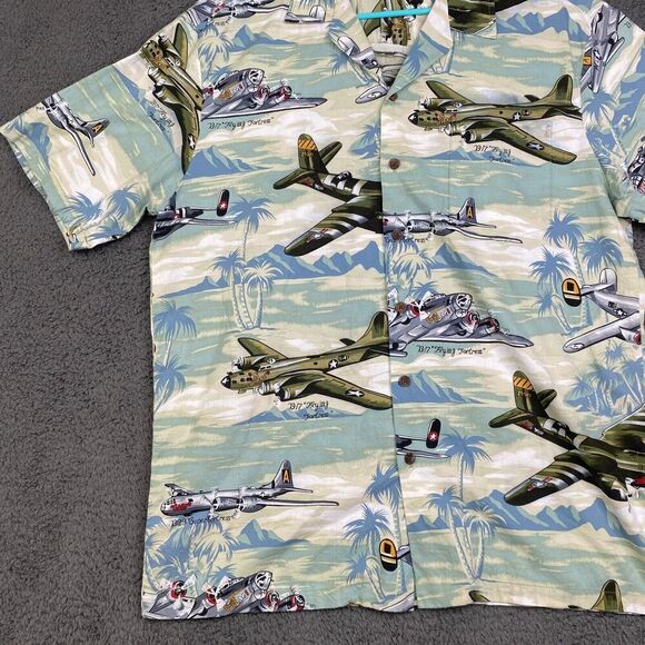 Vintage Kalaheo Hawaiian Shirt Mens L Vietnam War Era Planes Helicopters Jets - Picture 2 of 9